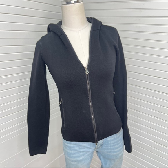 Martin + Osa Wool Sweater Jacket with Quilted Hood and Sleeve Patches - Picture 1 of 7